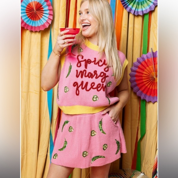 Spicy Marg Queen Sweater Vest & Pink Jalapeno Sweater Skirt SET | QOS - Picture 5 of 7